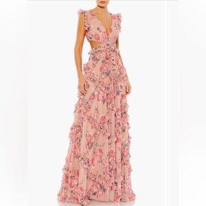 Mac Duggal floral deep v cut out gown